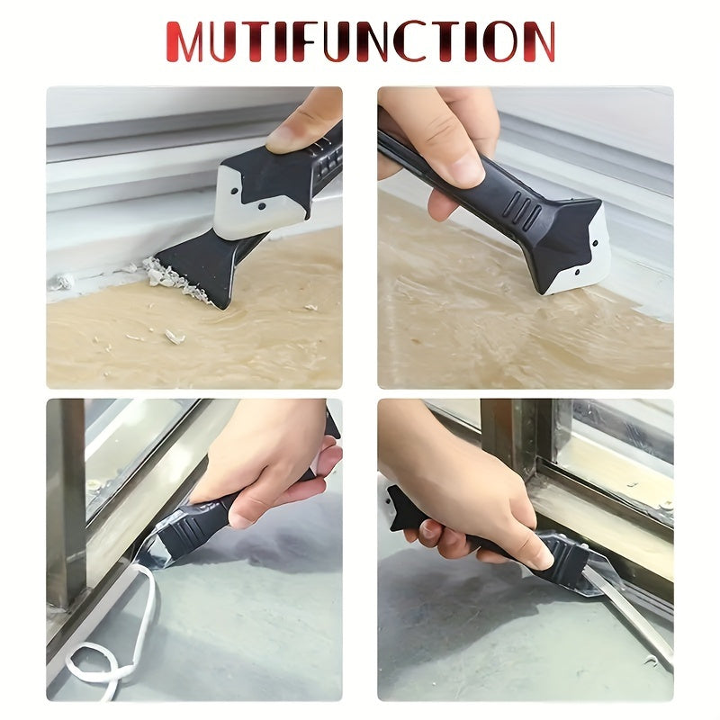 3 Sets, 5-in-1 Multi-Functional Silicone Cleaning Scraper Tool - Grout, Glue, Caulk, Glass, and Sticker Remover for Living Room, Cars, Windows, Cooktops - 5 Replaceable Heads Included