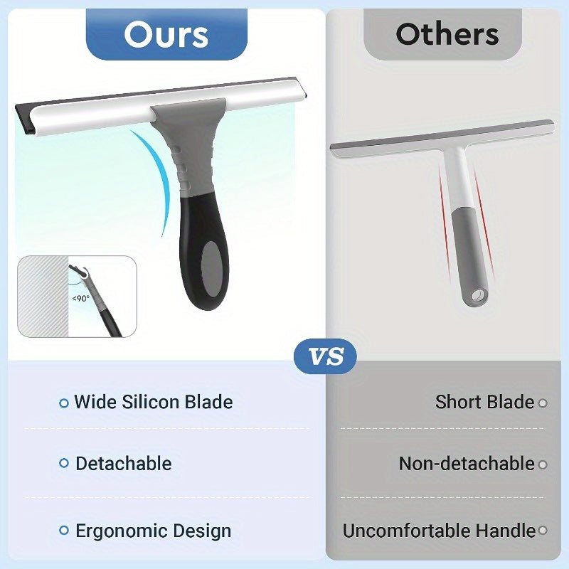 AllPurpose Silicone Shower Squeegee for Glass Window Door Mirror Car Windshield Tile Wall Portable Cleaner Tools Includes One Hook One Adhesive 10 Inches Gray