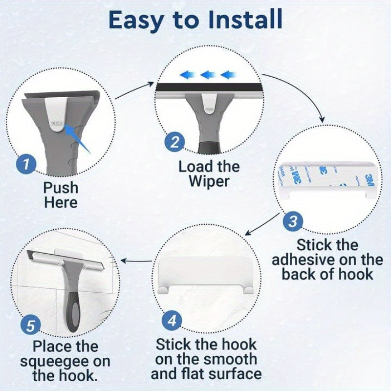 AllPurpose Silicone Shower Squeegee for Glass Window Door Mirror Car Windshield Tile Wall Portable Cleaner Tools Includes One Hook One Adhesive 10 Inches Gray