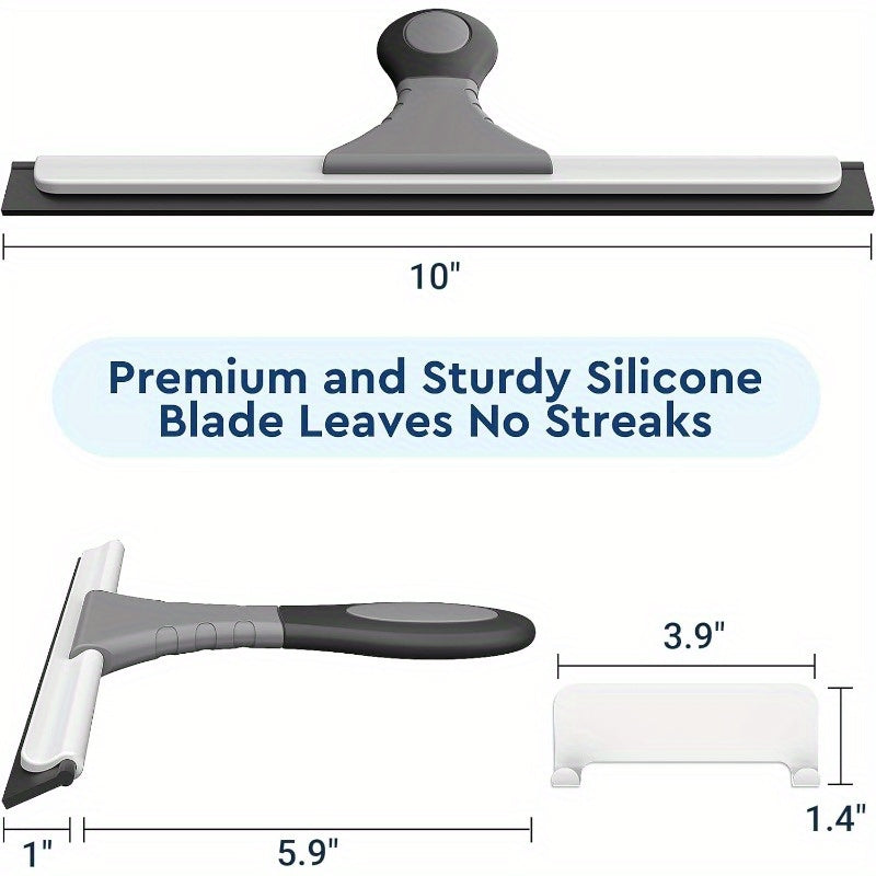 AllPurpose Silicone Shower Squeegee for Glass Window Door Mirror Car Windshield Tile Wall Portable Cleaner Tools Includes One Hook One Adhesive 10 Inches Gray