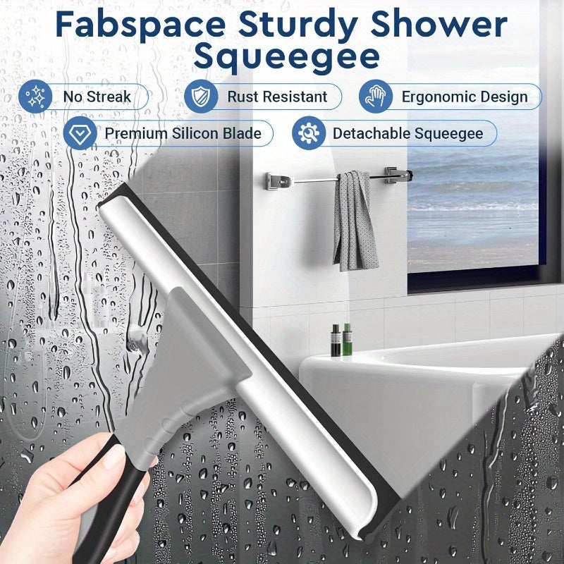 AllPurpose Silicone Shower Squeegee for Glass Window Door Mirror Car Windshield Tile Wall Portable Cleaner Tools Includes One Hook One Adhesive 10 Inches Gray
