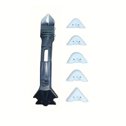3 Sets, 5-in-1 Multi-Functional Silicone Cleaning Scraper Tool - Grout, Glue, Caulk, Glass, and Sticker Remover for Living Room, Cars, Windows, Cooktops - 5 Replaceable Heads Included