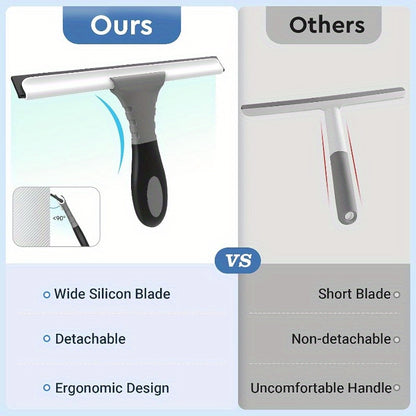 AllPurpose Silicone Shower Squeegee for Glass Window Door Mirror Car Windshield Tile Wall Portable Cleaner Tools Includes One Hook One Adhesive 10 Inches Gray