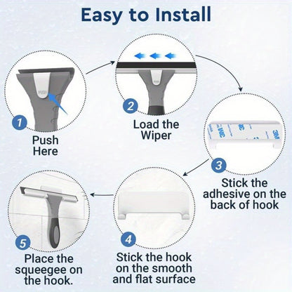 AllPurpose Silicone Shower Squeegee for Glass Window Door Mirror Car Windshield Tile Wall Portable Cleaner Tools Includes One Hook One Adhesive 10 Inches Gray