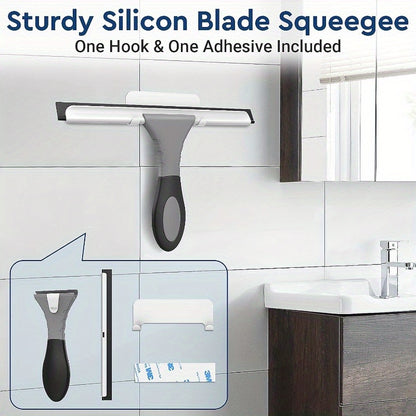 AllPurpose Silicone Shower Squeegee for Glass Window Door Mirror Car Windshield Tile Wall Portable Cleaner Tools Includes One Hook One Adhesive 10 Inches Gray