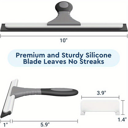 AllPurpose Silicone Shower Squeegee for Glass Window Door Mirror Car Windshield Tile Wall Portable Cleaner Tools Includes One Hook One Adhesive 10 Inches Gray