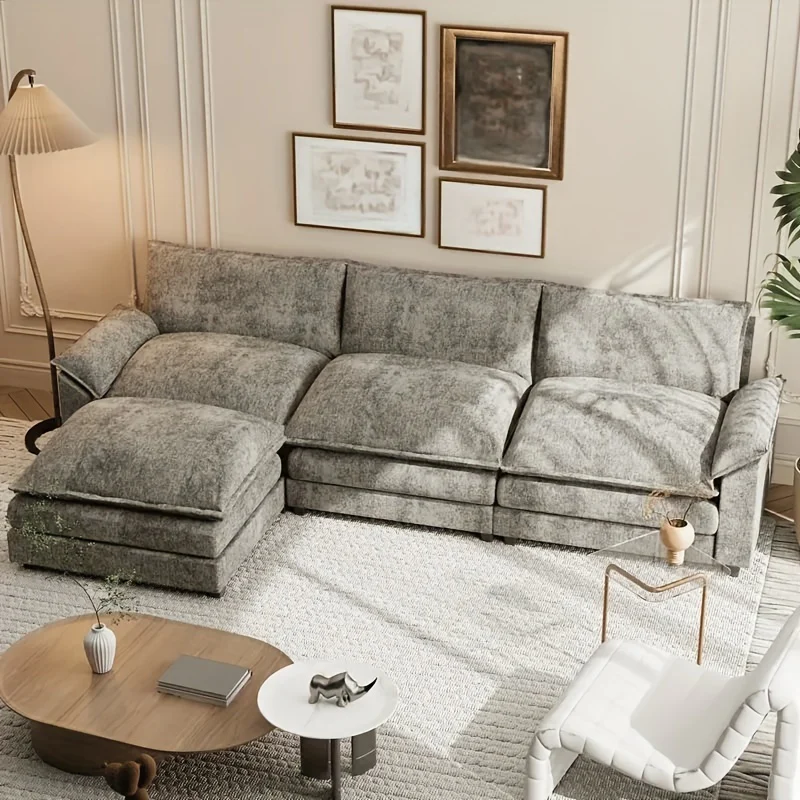 Reversible Toffee 3-seat L-shaped Sectional Sofa with Movable Footrest from Local Warehouse