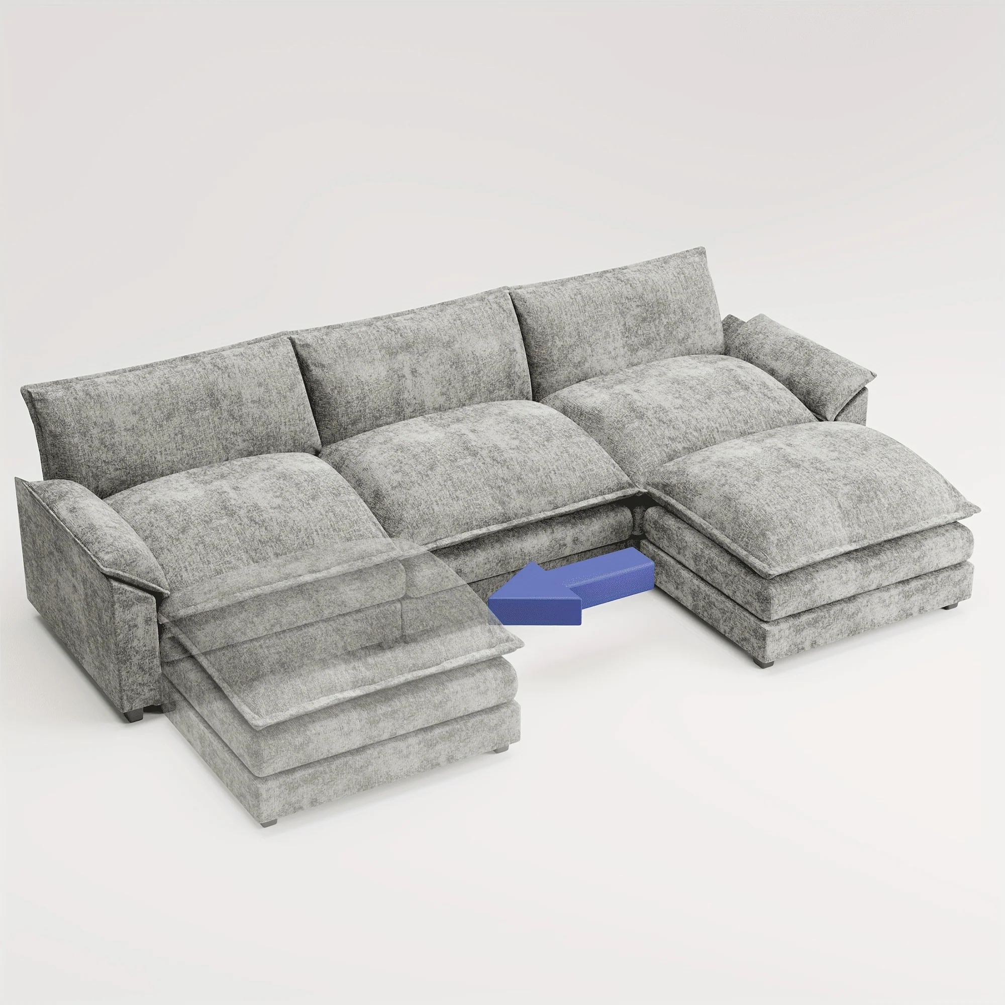 Reversible Toffee 3-seat L-shaped Sectional Sofa with Movable Footrest from Local Warehouse