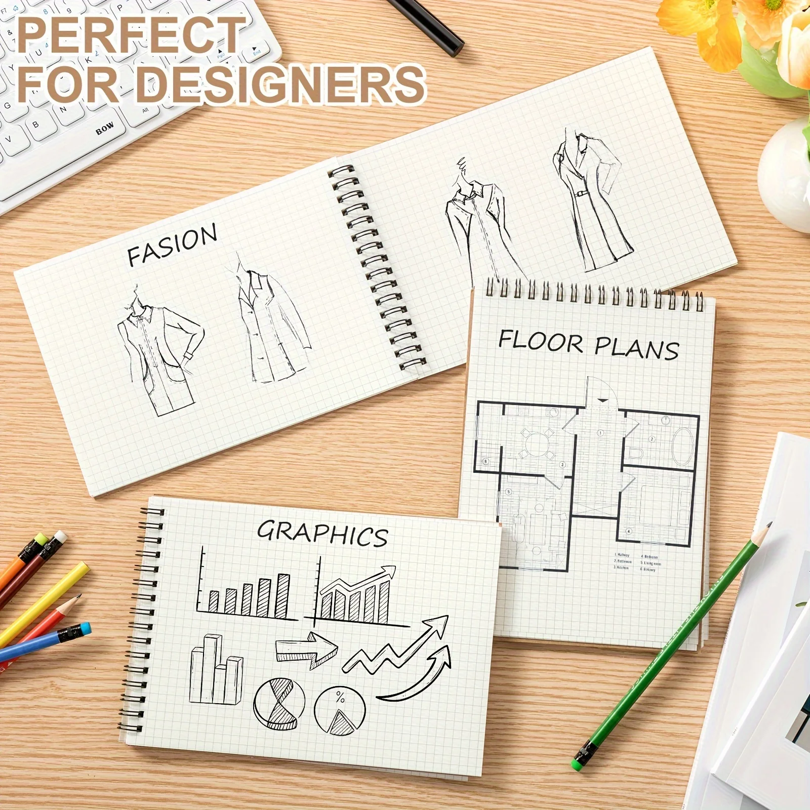 12 Pack A5 Top Wirebound Graph Paper Notepad Spiral Notebook 140 Pages for Writing, Sketching, Drawing, Office Supplies Memo Steno Pads Grid Notebook