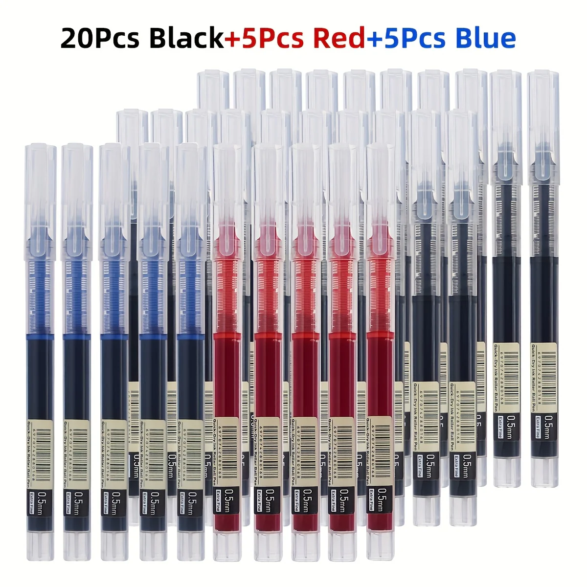 30pcs Quick-Dry Gel Pens - 0.5mm Fine Tip, Black, Blue, Red | Smooth Writing, Fast-Drying Ink, Durable for Students, Office, and Everyday Use